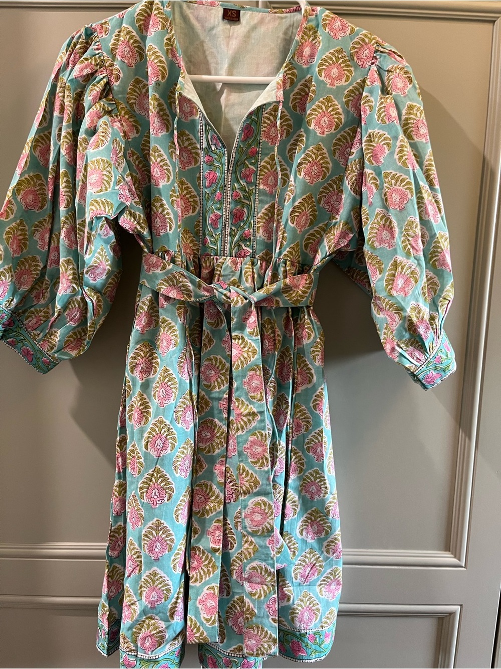 Floral Handblock Puff Sleeve Mini - Picture 4 of 4